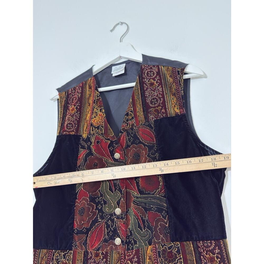 VTG Jaclyn Smith Patchwork Floral Velvet Vest Boho Artsy Grannycore Women’s L - Picture 11 of 12